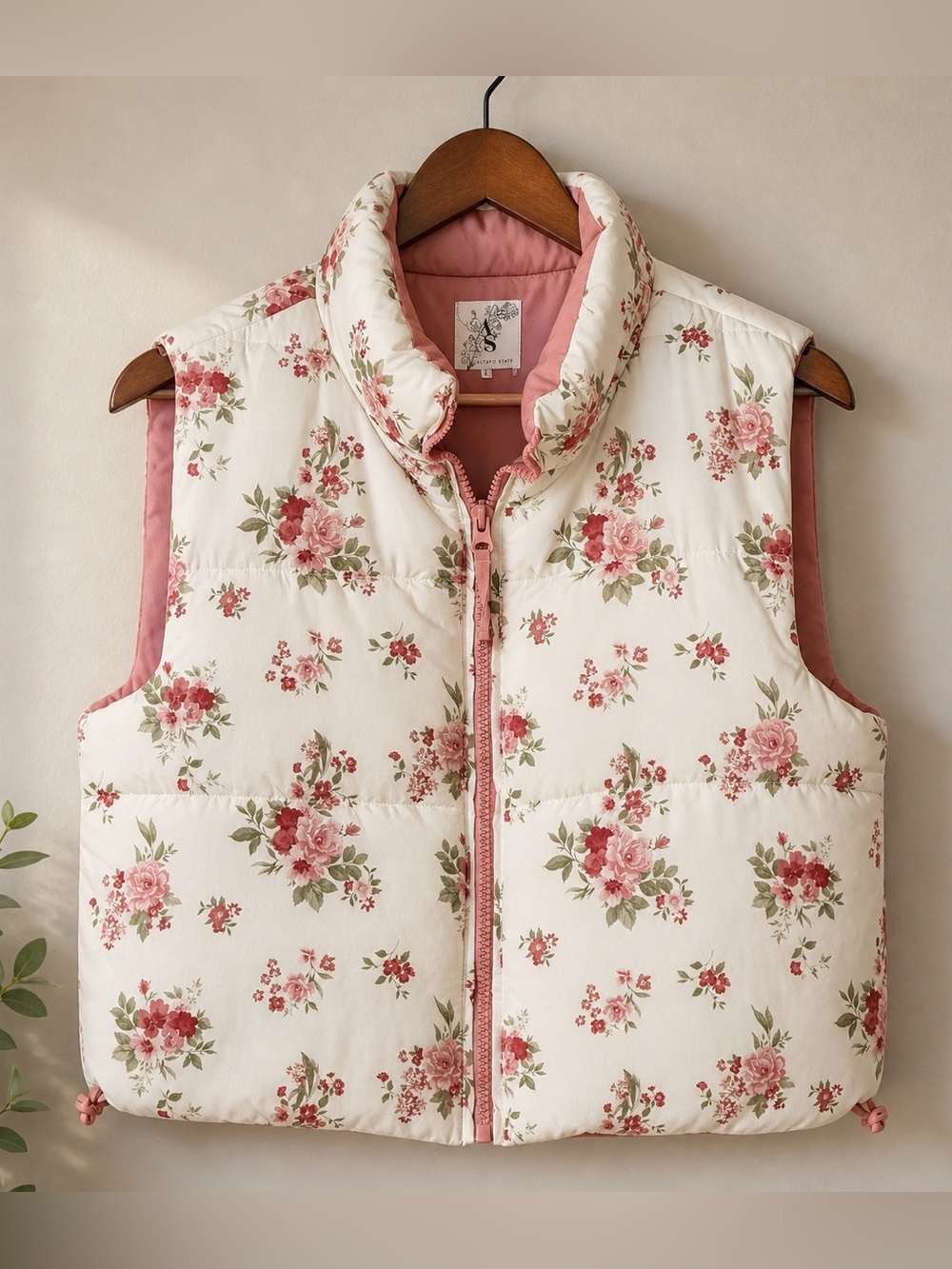 Altar’d State Floral Puffer Vest Women’s L Pink Cottagecore